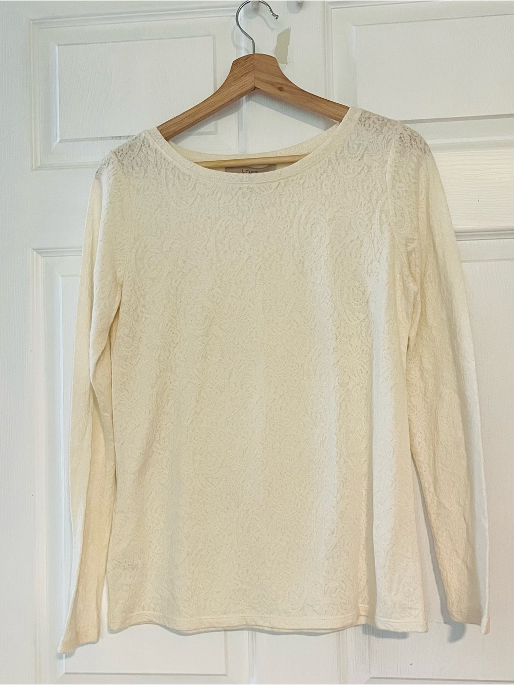LOFT Women's 84% Cotton Cream Lace Long-Sleeve Top Size Small - Picture 2 of 6